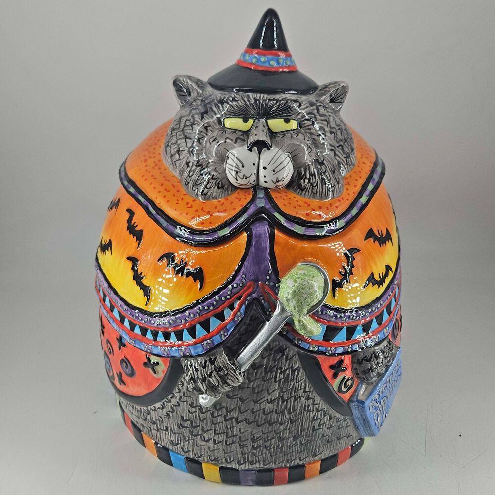 Vintage Fitz & Floyd Kitty Witches large cat witch ceramic Halloween cookie jar